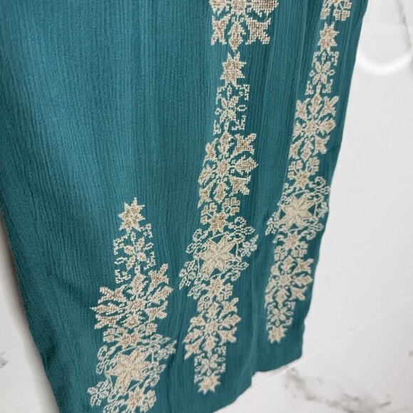 NWT Sundance "Spice Route" Embroidered Wide Leg Viscose Pants Sz M Teal $118 - Picture 9 of 15